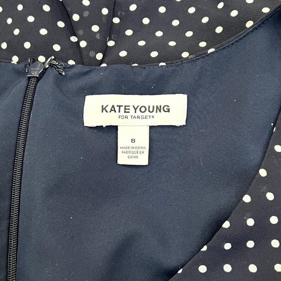 Kate Young for Target Dress 8 Blue Womens Polka Dot Sleeveless Flounce Hem - Picture 4 of 9